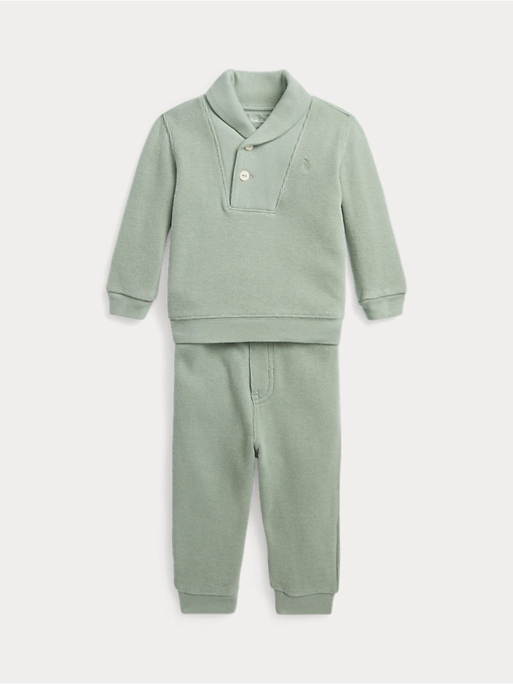 9 Month Ralph Lauren Kids Shawl Collar Pullover and Jogger Pajama Set Sage Green